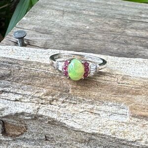 D'joy Sterling Silver Ring with Opal and Sapphires